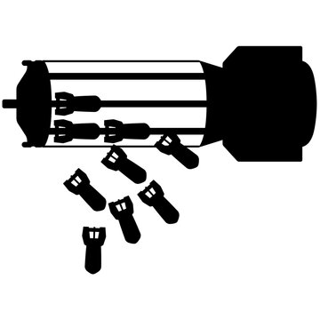 cluster munition, cluster bomb, submunition bomb a form of air dropped or ground-launched explosive weapon detailed realistic silhouette. Model RBK-500-255-PTAB-10-5, -AMC48024-1-РБК-500-255-2
