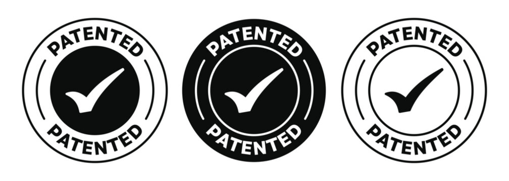 Patented icon. Black and White rounded vector stamp of a patent. isolated Patent certificate sign. suitable for Patented products or Patented technology, formulas. EPS 10