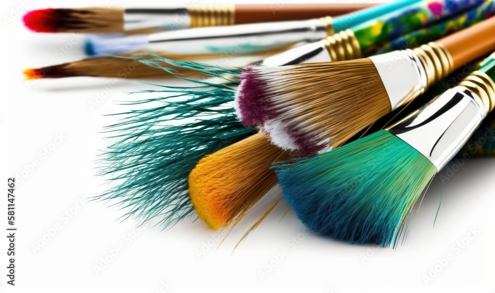 Poster a close up of a group of brushes on a white background with a white background behind it and a white