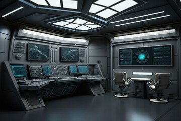 empty futuristic command center, Generative AI.