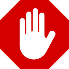 Red Stop Hand Block Octagon Sign or Adblock or Do Not Enter or Forbidden Icon without White Outline Contour. Vector Image.