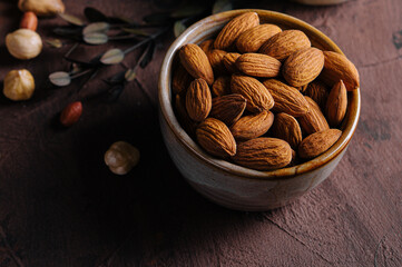 close up of almond in bowl