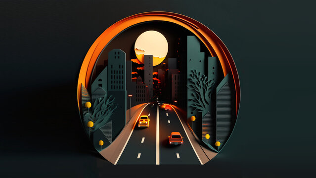Paper Cut Concept Art (AI) - Rush Hour by Night
