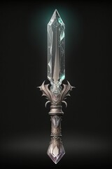 Mystical Dual Crystal Blade Ceremonial Dagger for Fantasy RPG Isolated on Dark Background [Generative AI]