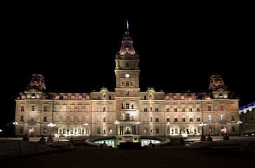 Quebec City Parliament Building at Night during Winter
