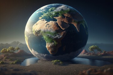 Generative AI render of planet Earth in space.