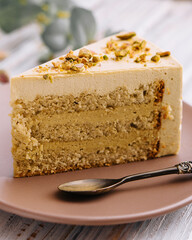 Vegan cake with matcha and pistachio