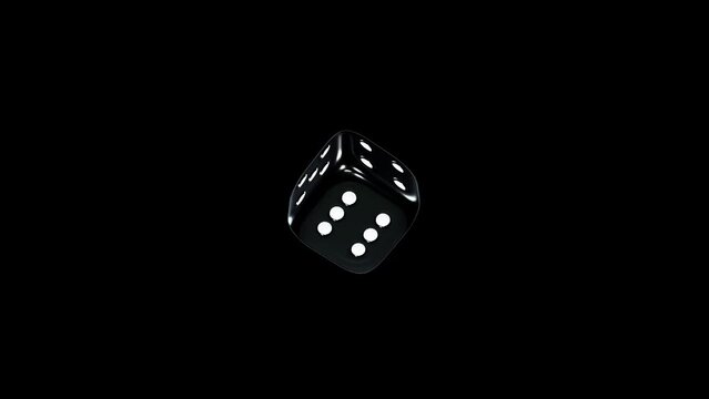 Black dice 4K seamless loop cycled. Alpha channel transparent background.
