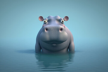 Cute Cartoon Hippopotamus (Generative AI)