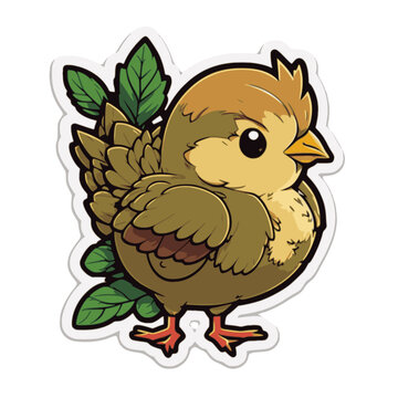Brown cartoon chick with leaves sticker