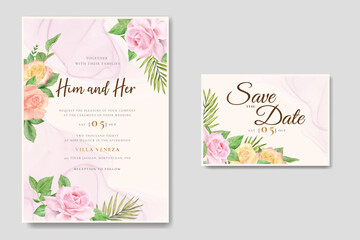Free vector beautiful hand drawn roses wedding invitation card set