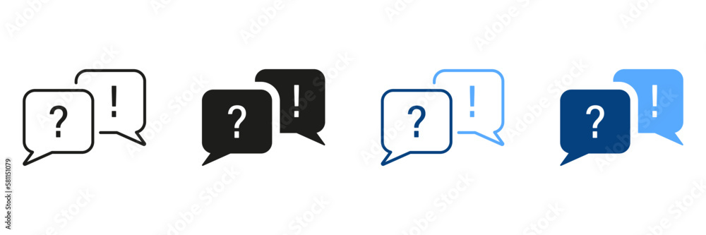 Poster information faq pictogram. exclamation mark and question mark on speech bubble line and silhouette i