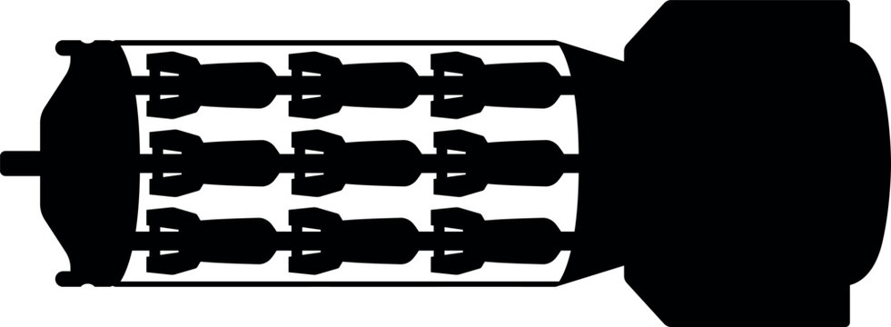 recommend clip art: cluster bomb, cluster munition, submunition bomb a form of air dropped or ground launched explosive weapon detailed realistic silhouette. Model RBK-500-255-PTAB-10-5, -AMC48024-1-РБК-500-255-2