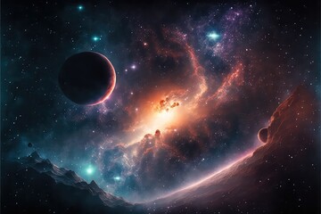 Obraz na płótnie Canvas the milky way galaxy with starfield and planets design generative ai