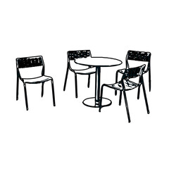Black and white sketch of a chair with transparent background