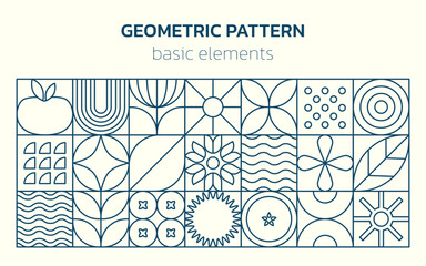 Geometric line food pattern. Natural plant flower simple shape, abstract eco agriculture concept. Vector minimal banner