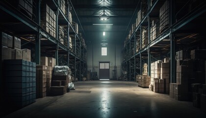 Fototapeta premium A photo of the inventory area in an industrial warehouse, where products are stored and tracked using sophisticated software