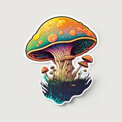 A group of mushrooms on a white background. A playful illustration featuring poisonous agaric forest mushrooms. Vibrant and colourful toadstools. Storybook artwork, GENERATIVE AI