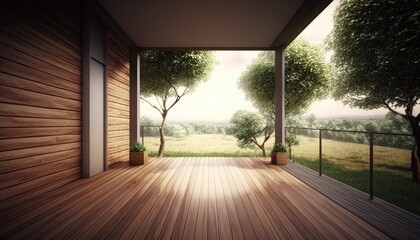 Fototapeta premium Modern wooden terrace close to nature