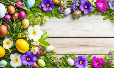 flowers and eggs decoration with AI generated white table background