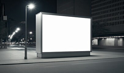 Fototapeta premium Black Billboard Mockup on Street at Night. Generative AI. 