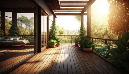 Fototapeta premium Modern wooden terrace close to nature