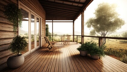 Modern wooden terrace close to nature