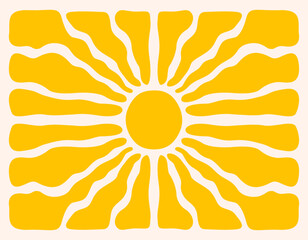 Horizontal retro groovy background with bright sunburst in style 60s, 70s. Trendy colorful graphic print. Vector illustration