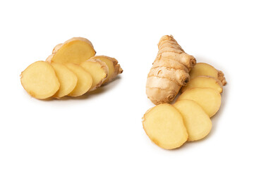 Ginger root isolated on white background.