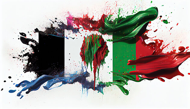 Liquid Paint Colors of Afghanistan Flag Dripping and Explosion Abstract Art on White Background Generative AI