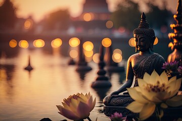 Buddha Purnima Vesak Background with Copy Space for Text. Generative AI.