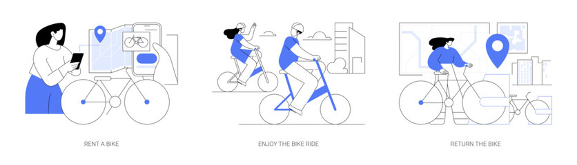 City bike rental abstract concept vector illustrations.