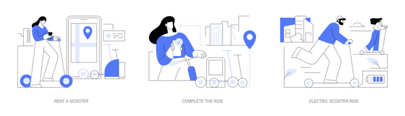 Electric scooter rental abstract concept vector illustrations. © Visual Generation