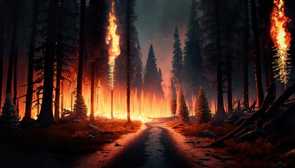 AI picture of burning fire in lush woods