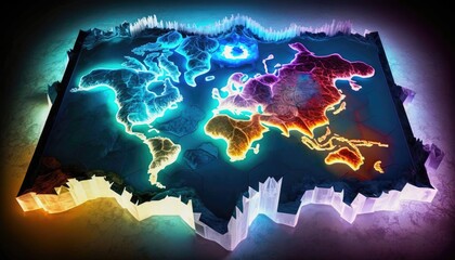 3D World Earth Map with colorful neon colors Generative AI Illustration