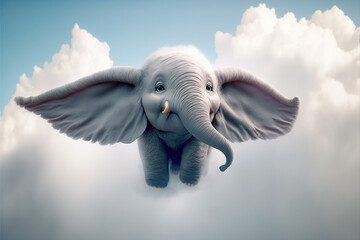 cute elephant flying in the clouds