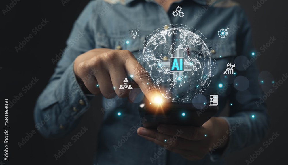 Poster the concept of using ai systems to access big data and manage various data. online marketing and acc