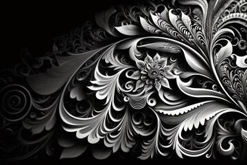 Abstract ornate black and white color background. Patterned color background. Generative AI