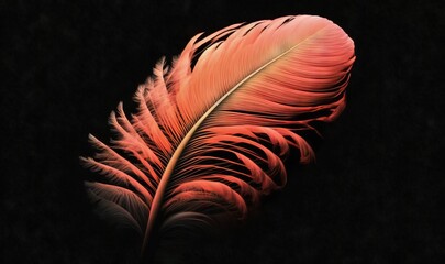  a red feather on a black background with a black background and a white feather on the left side of the image, with a black background and white border.  generative ai