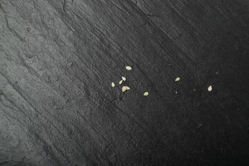 Scattered Sesame Seeds, White Sesamum Grains, Healthy Diet Garnish, Sesame Seeds on Black