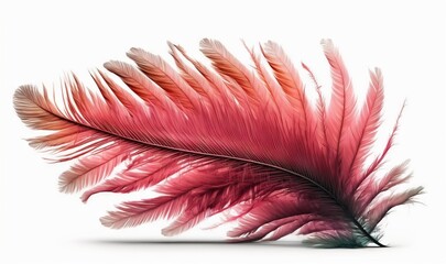  a pink feather on a white background with clippings to the left of the feather and the top of the feather is slightly visible.  generative ai