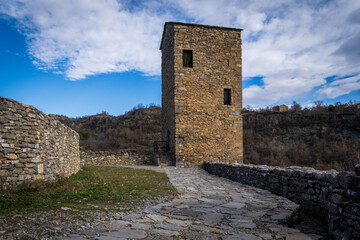 montanana huesca aragon spain terrace path and stone walls vigia tower view
