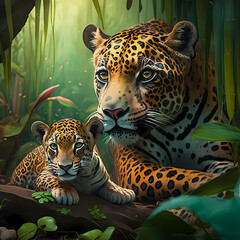 Jaguar and Baby Jaguar. Generative AI