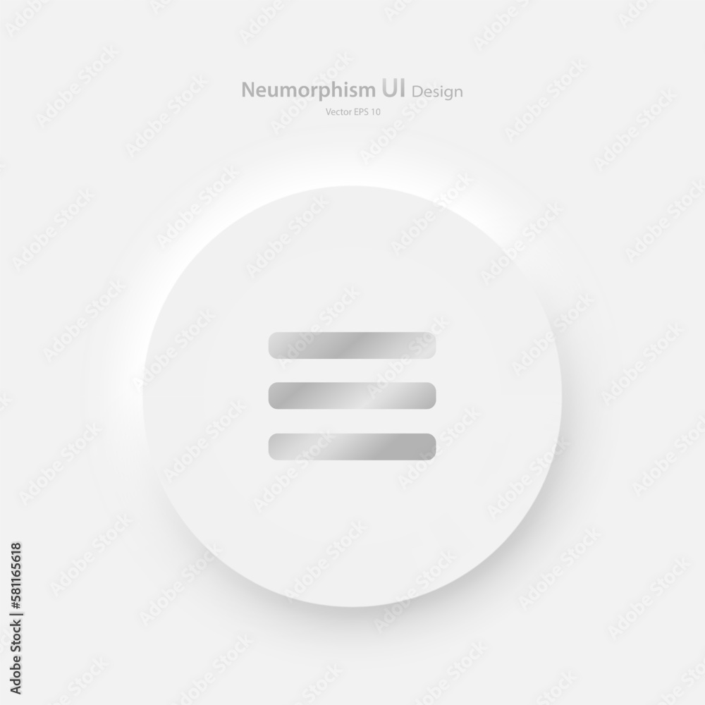 Poster round menu button on a white background. user interface elements in the style of neumorphism, ux, ui