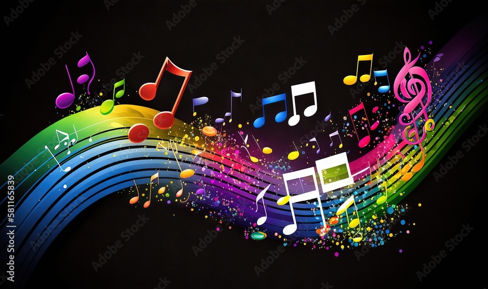 Aufkleber a rainbow of musical notes with a rainbow of music notes on a black background with a rainbow of mus