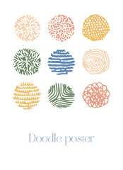 Abstract White Doodle Poster. Vector Illustration of Trendy Scandinavian Design. Colorful Background.