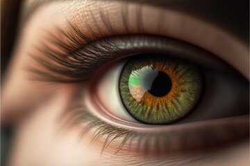 Fototapeta na wymiar a close up of a person's eye with green and yellow colored irise irises on the iris of the eye and the iris of the eye. generative ai