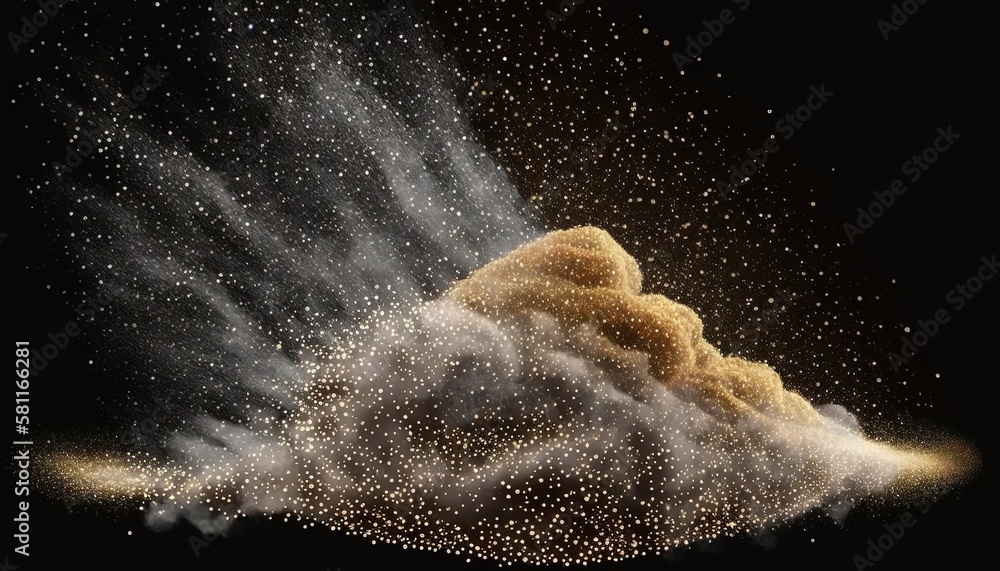 Aufkleber a cloud of dust is flying through the air with a light shining on it's back end and a black backgrou