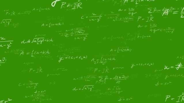 differential equation math formula text background teaching engineering, teaching equations and formulas backgrounds for teaching Green screen background animation