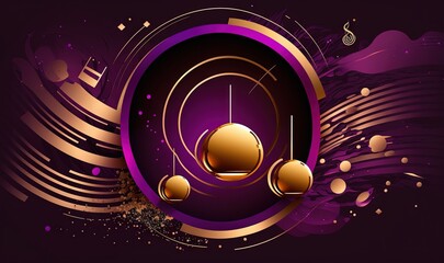 a purple and gold abstract background with circles and circles on the bottom of the image, with a gold and purple design on the bottom of the image.  generative ai